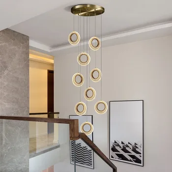 Luksuzna led luster sa kristalnim prstenovima za stepenice, moderna kuhinja svjetiljke Cristal Gold, Okrugli jednostavna stropne lampe za sobe
