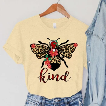 Ženska odjeća s po cijeloj površini Be Kind, Медоносная pčela i cvijet, ženske majice kratkih rukava, originalne marke ženske majice s likovima iz crtića, moderan majice