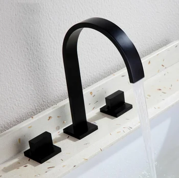 Besplatna Dostava Dvostruka ručka kvadratnom loptu za kupaonicu crne boje dizalica s tri rupe Novi mikser za pranje toplom i hladnom vodom XR8224