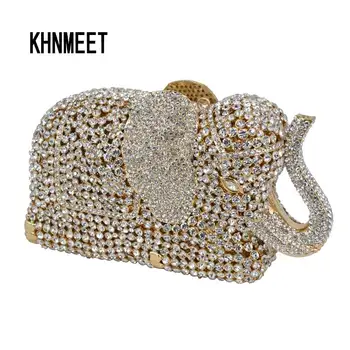 Najnovija luksuzna modna večer torbu u obliku slona s kristalima i dijamantima, luksuzne indijski dijamanata, metalni novčanik iz цинкового legure za svadbene zurke SC487