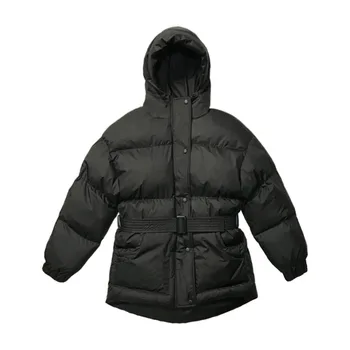 2023 Ženski zimski kaput s dugim rukavima i kapuljačom, donje monotone topli kaput-jakna s pojasom, Casaco Feminino, pamučno debelo kaput