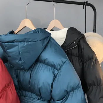 2023 Ženski zimski kaput s dugim rukavima i kapuljačom, donje monotone topli kaput-jakna s pojasom, Casaco Feminino, pamučno debelo kaput