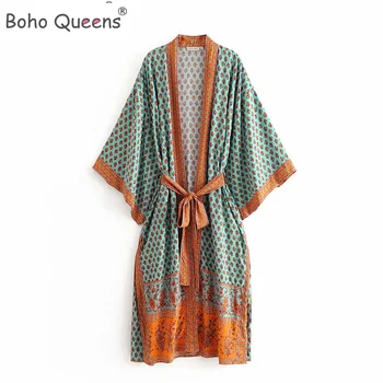 Винтажное kimono s павлиньим po cijeloj površini u boho stilu, donje богемное kimono s V-izrez i rukavima, 