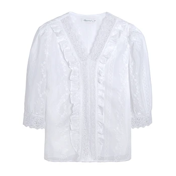 Ljetna Nova cvjetne čipke Bijelu Bluzu S V-izrez, Košulje Kratkih Rukava, Ženske Bluze Mujer De Moda 2023 Verano, Ženske Majice, Bluze G471