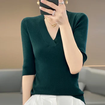 SZDYQH/ ženski puloveri s visokim elastičnost, veste od 100% vune, jesen dres s V-izrez, monotono soft Odjeća, ženska base skakač