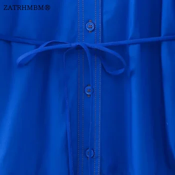 ZATRHMBM Donje 2023 Proljeće Modni Plavo Mini-Haljina čipka-up, Vintage Ženske Haljine na Zakopčane Dugi Rukav, Vestidos Mujer