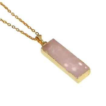 Pink crystal ogrlica krug za Dan žena majke darove 2023 roza kvarc pravokutnik privjesak fatalne čari slatka nakit duge