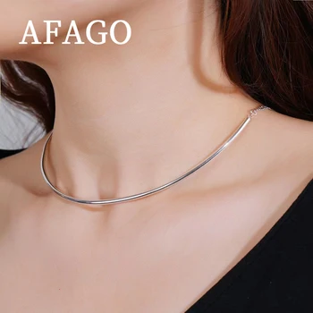 AFAGO Jednostavan sjajni ovratnik-полукольцо od 925 sterling srebra, ogrlica, lanac na ключицу, ženski poklon za Valentinovo