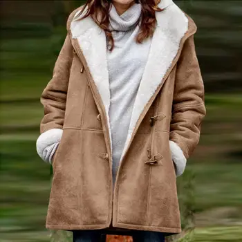 Elegantan retro kaput s kapuljačom na runo obloge, teško se nosi zimski kaput s kapuljačom na runo obloge, vanjska odjeća