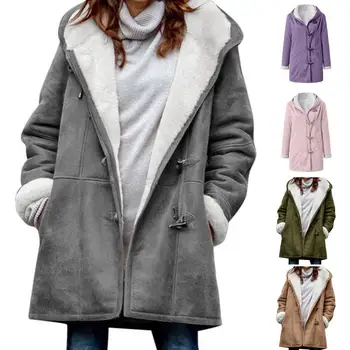 Elegantan retro kaput s kapuljačom na runo obloge, teško se nosi zimski kaput s kapuljačom na runo obloge, vanjska odjeća