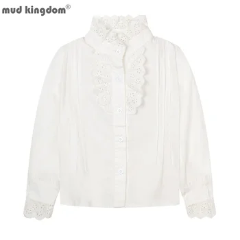 Košulje za velike djevojčice Mudkingdom, cvjetne čipke bluzu dugih rukava za djevojčice, košulja na zakopčane s visokim ovratnikom, jednostavne bijele majice za djecu, modni