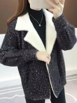 Ženska zimska jakna 2023, nova korejska imitacija норкового baršun, smeđe, žuto, roza kaput, modni svakodnevne kratke veste, jakne, kaputi