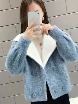 Ženska zimska jakna 2023, nova korejska imitacija норкового baršun, smeđe, žuto, roza kaput, modni svakodnevne kratke veste, jakne, kaputi